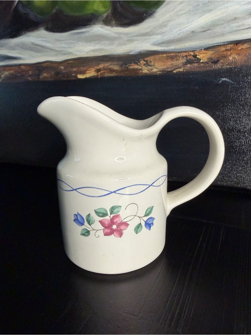 Bonnie Brae Pfaltzgraff White creamer pitcher with Pink Flower and Blue Buds